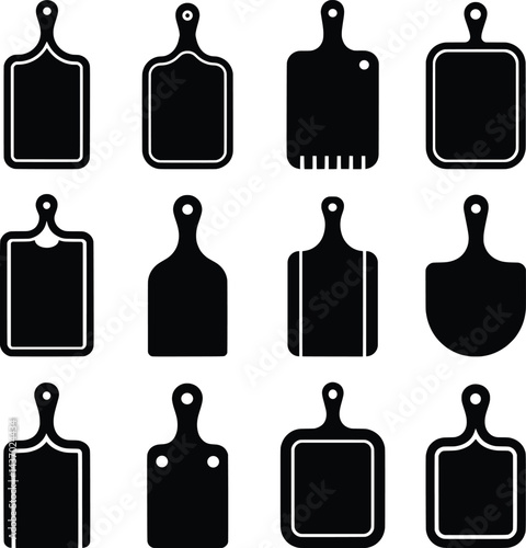 Cutting Board Silhouette Set, Kitchen Board Vector Icons Collection