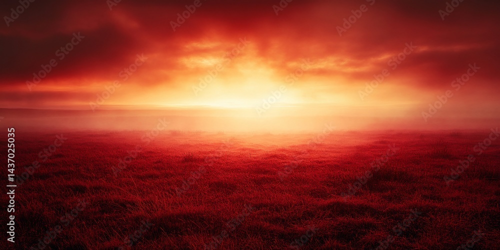 Obraz premium Crimson fields bask in hazy dawn