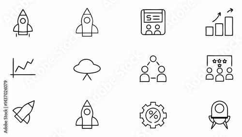 set of startup related line icons  launch  rocket  (3).eps