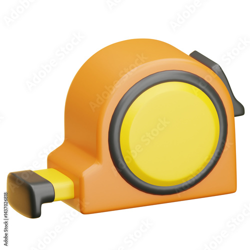 Orange and yellow retractable tape measure tool on transparent background