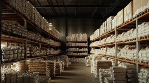 Wallpaper Mural Warehouse shelves stacked high with packaged goods ready for export Torontodigital.ca