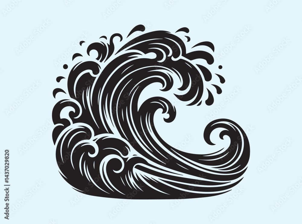 Fototapeta premium Wavy Ocean Water Silhouette Design