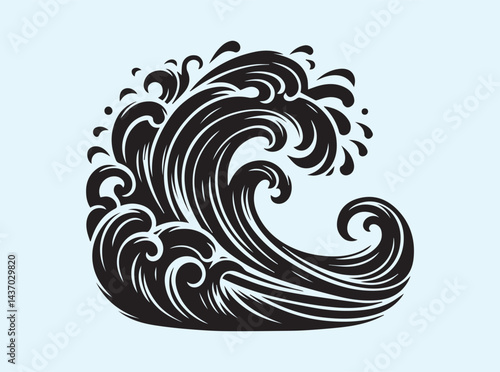 Wavy Ocean Water Silhouette Design