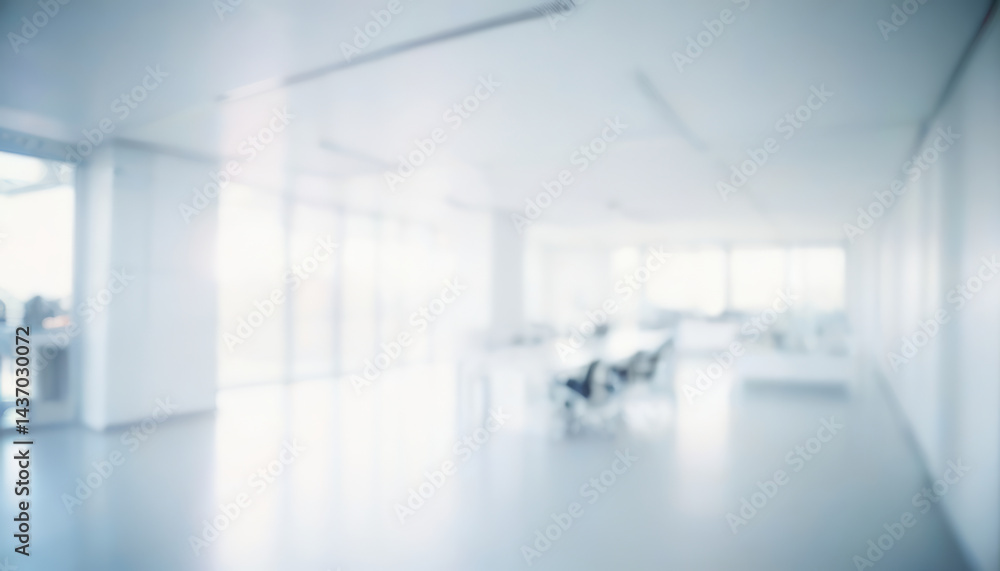 Bright white office interior with blurred figures at a table near windows. Bright white office interior with blurred figures at a table near windows.