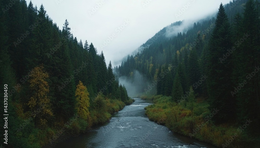 Obraz premium Misty mountain river valley (2)