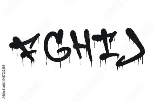 Black Spray Paint Graffiti Letters F, G, H, I, J with Dripping Ink