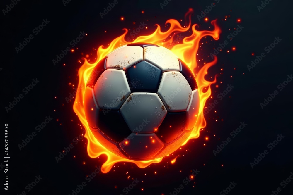 Naklejka premium Graphic artwork of soccer ball with fire flames on black t-shirt, soccer, kit