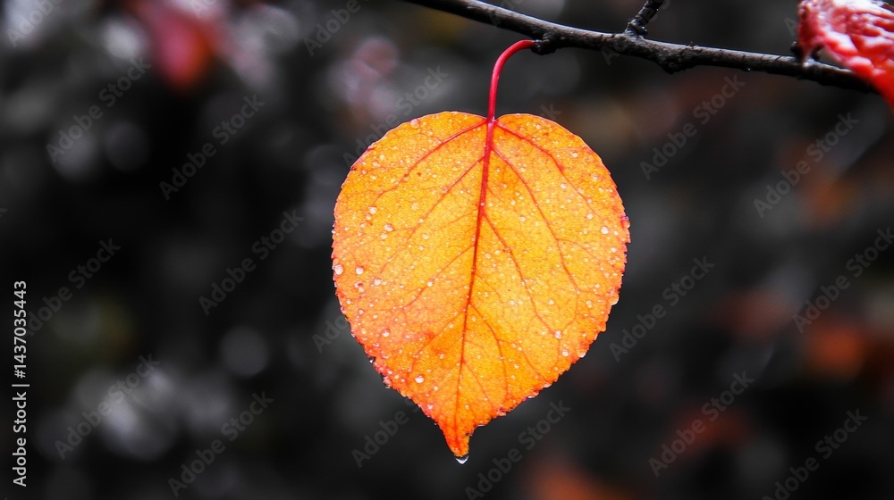 Autumnal Leaf with Dew Drops on black background Autumnal Leaf with Dew Drops on black background