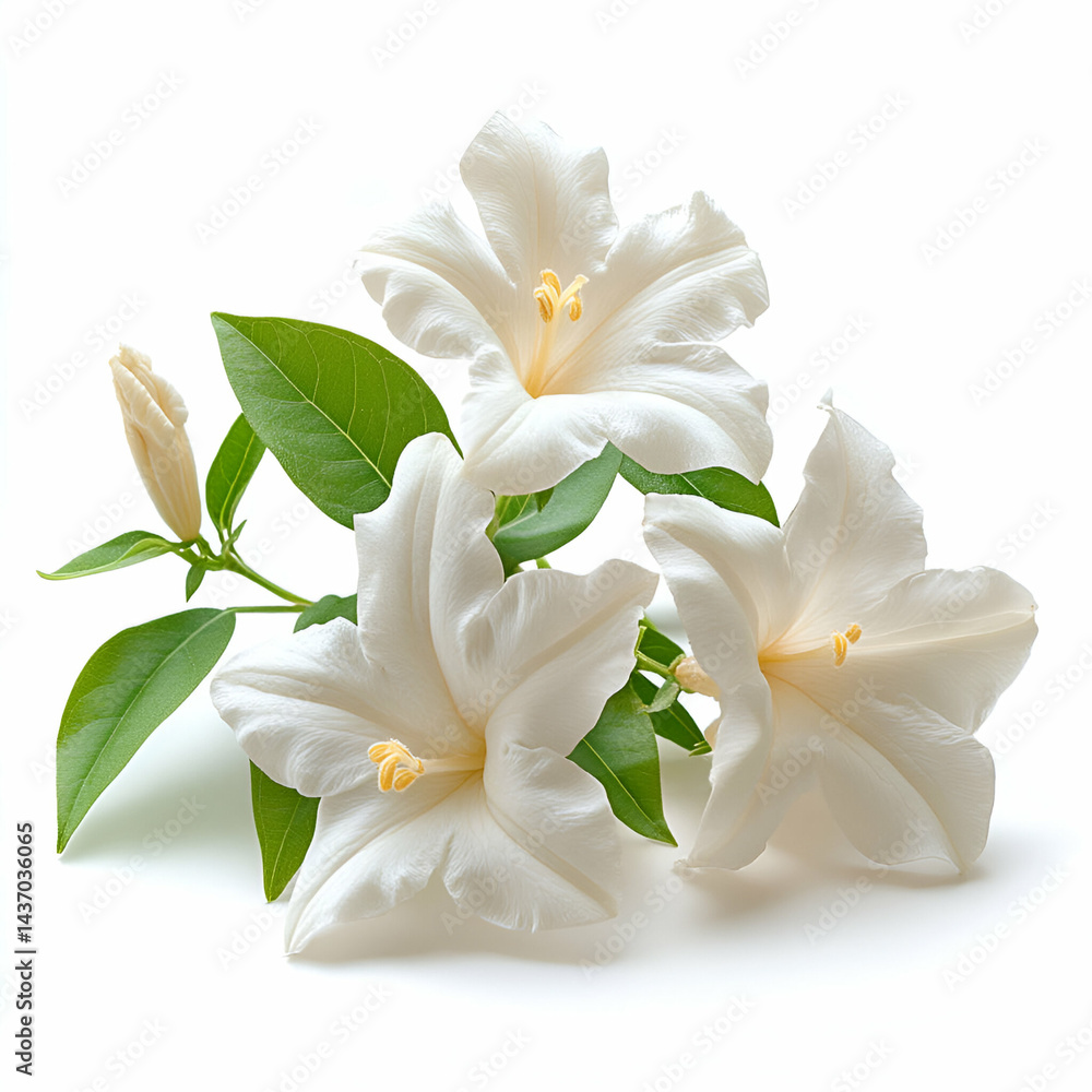 Fototapeta premium White flowers and leaves image for commercial use