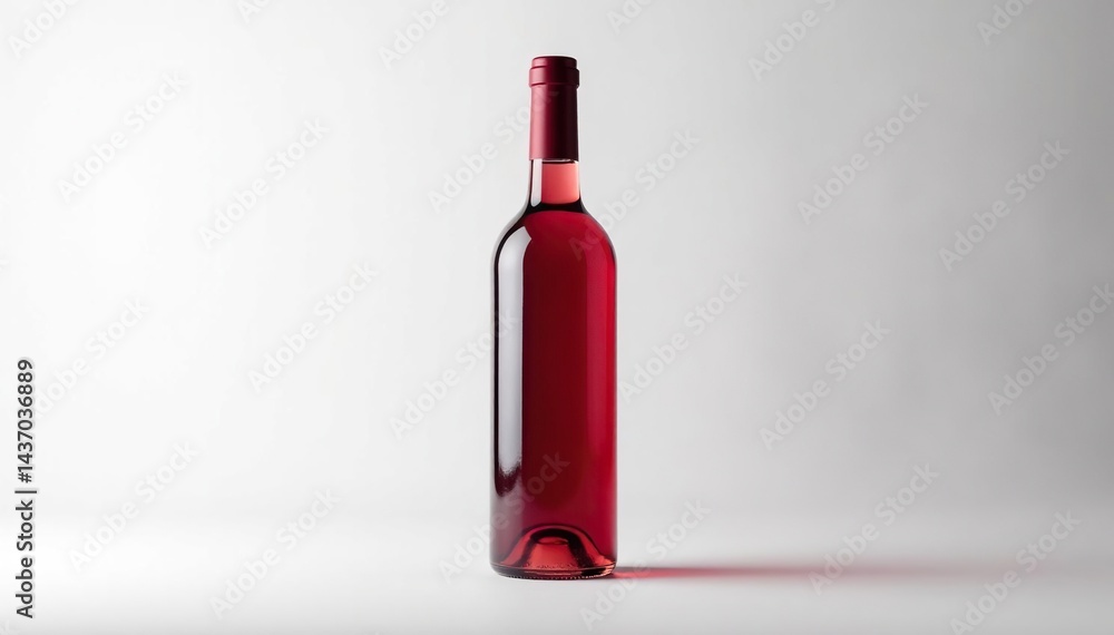 A single bottle of red wine against a pristine white backdrop, clean, red wine, cork A single bottle of red wine against a pristine white backdrop, clean, red wine, cork