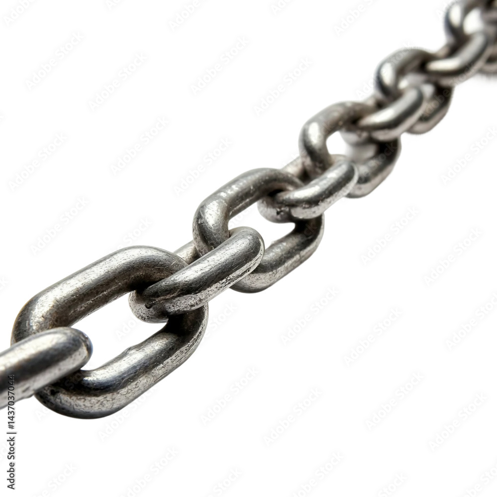 horizontal straight chain isolated on white and transparent background ,metallic silver chain cut out. horizontal straight chain isolated on white and transparent background ,metallic silver chain cut out.