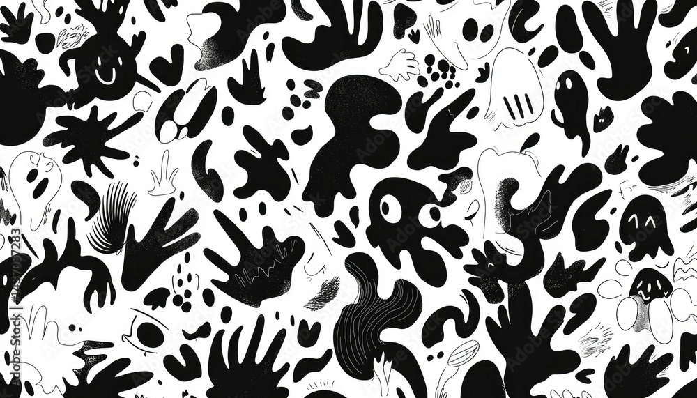 Fototapeta premium Abstract black and white shapes pattern