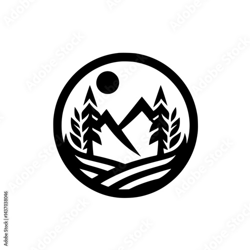 Free Download Minimalist Mountain Landscape Logo in Circle - GFXLoad