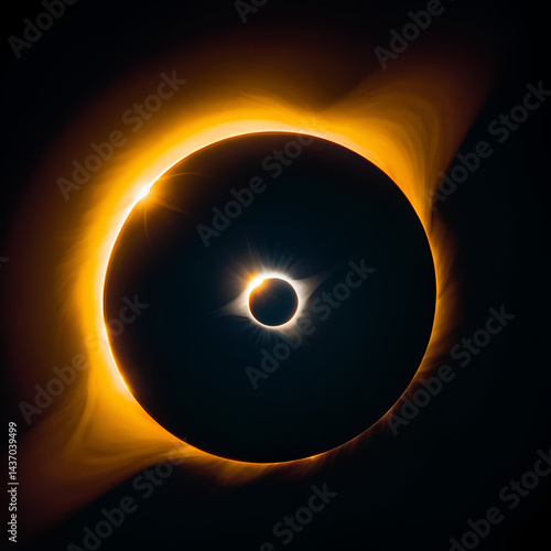 An awe-inspiring view of a solar eclipse featuring a blazing ring of light set against a dark sky, capturing the majestic beauty and power of cosmic phenomena.