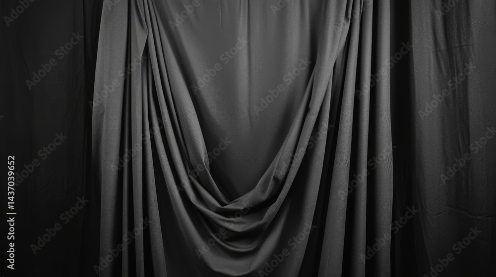 Fototapeta premium Dramatic Black Drape Fabric Texture on black background