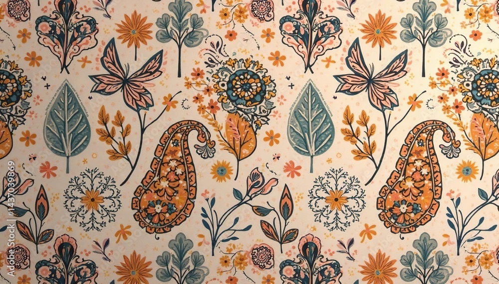 Subtle muted paisley repeat in soft earthy hues , art, modern Subtle muted paisley repeat in soft earthy hues , art, modern