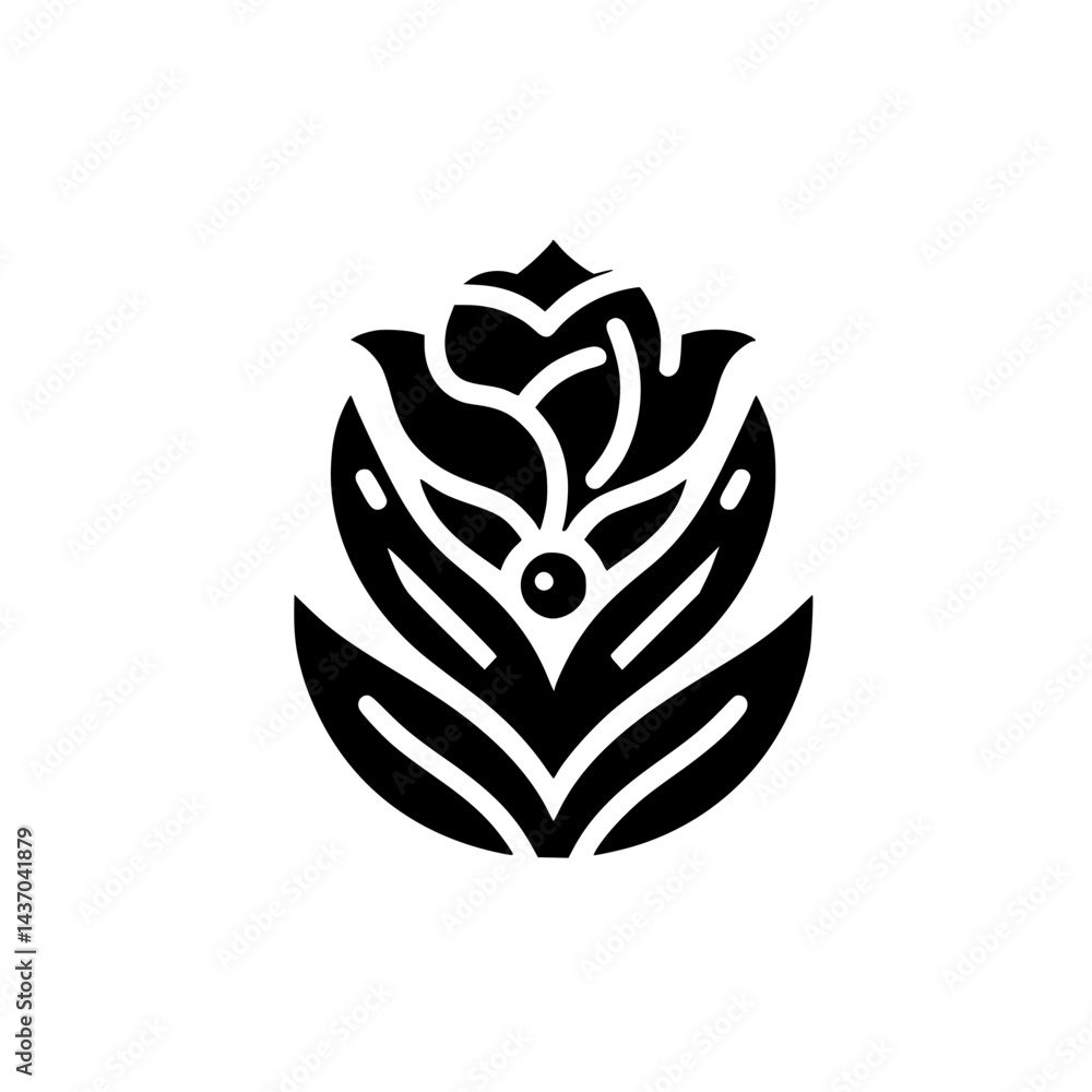 Fototapeta premium Black Rose Silhouette Design - Minimalist Floral Emblem