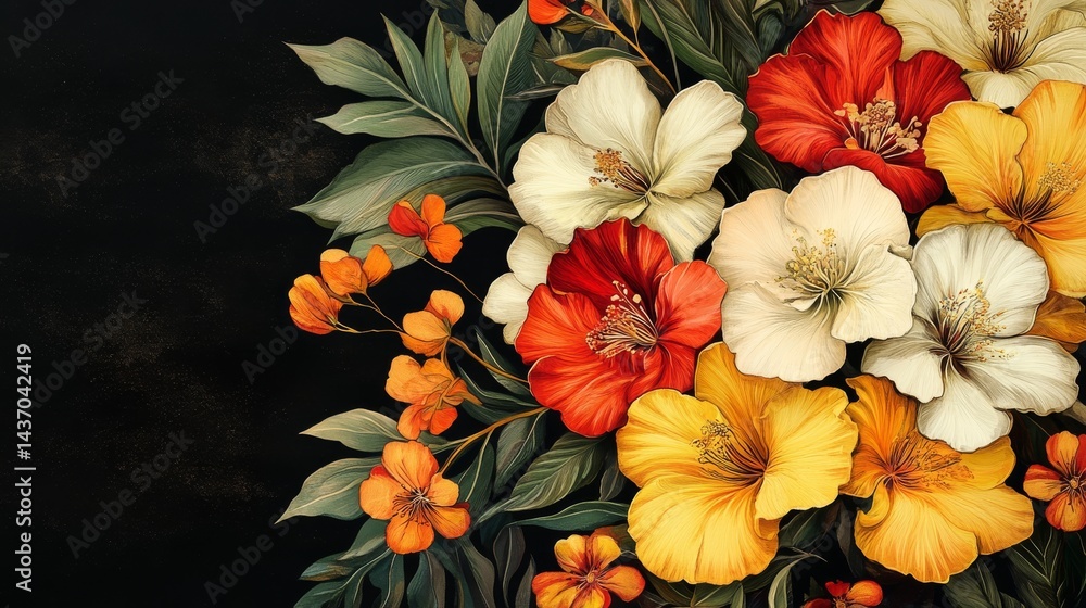 Fototapeta premium Stunning Floral Bouquet with Vibrant Colors on black background