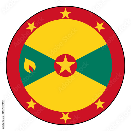 Flag of Grenada. Black edge. Grenada circle flag logo icon computer vector illustration design.