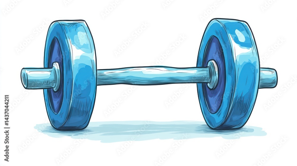Obraz premium Blue dumbbell, fitness exercise, gym workout, white background, sport illustration