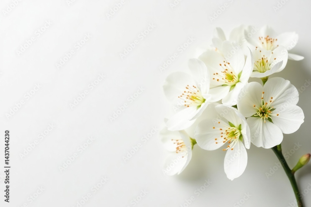 Obraz premium Delicate white blossoms against a pure white backdrop, texture, petals