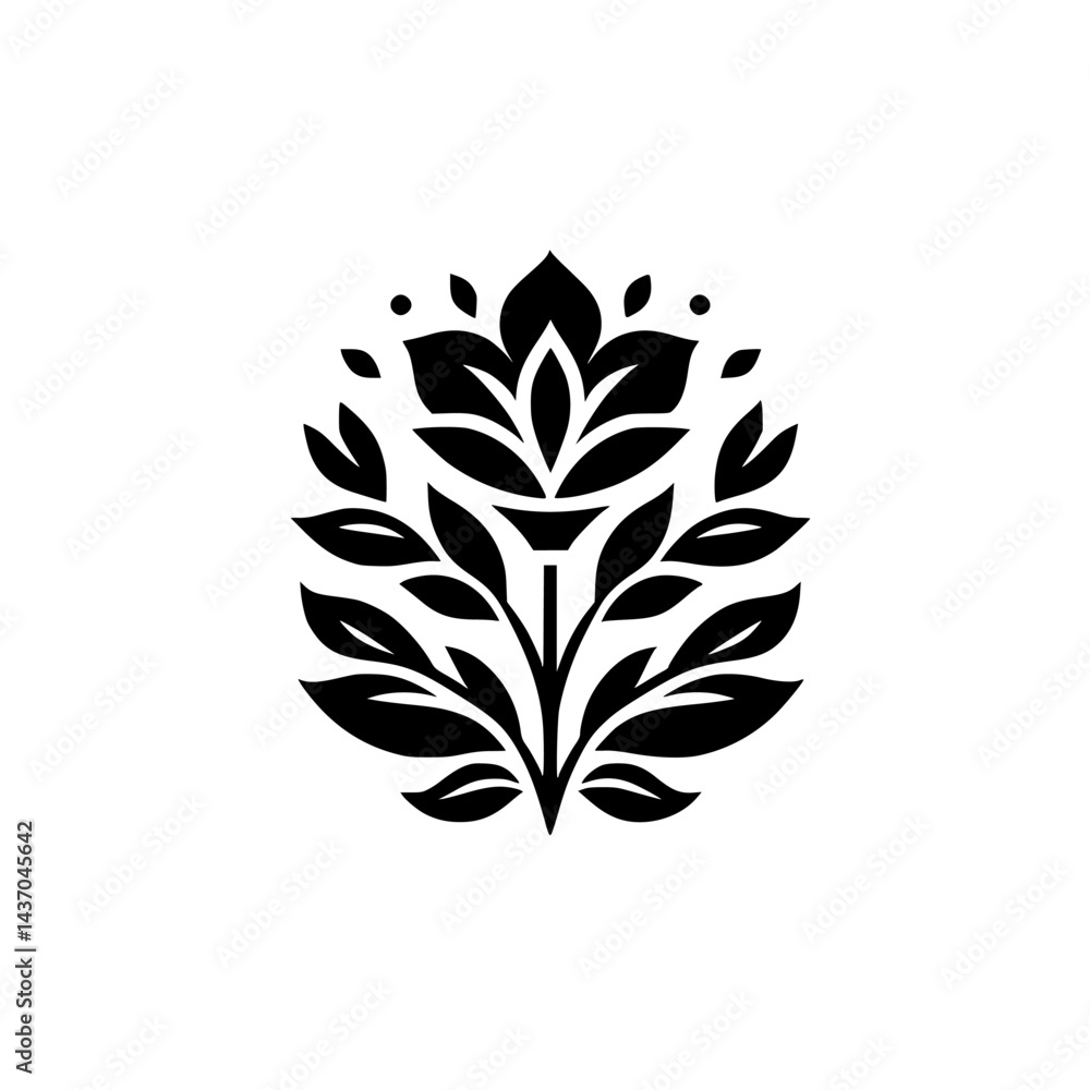 Fototapeta premium Elegant Black & White Floral Emblem: Logo, Design Element, Minimalist Style