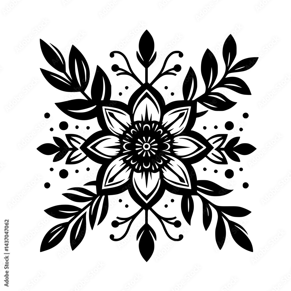 Fototapeta premium Elegant Floral Mandala: Black & White Design, Decorative Element