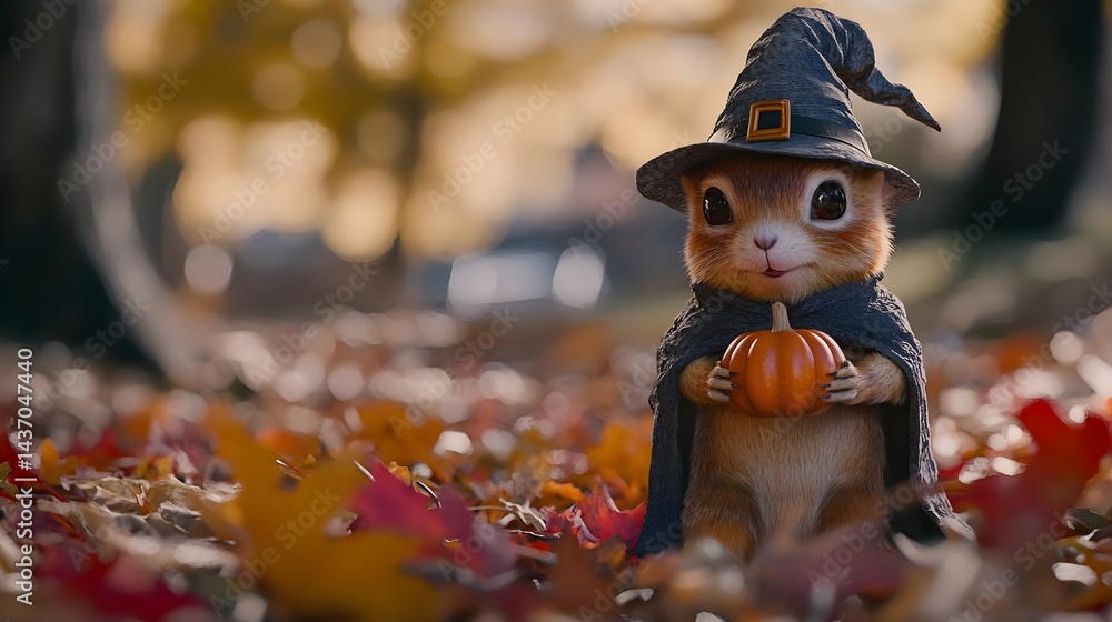 Adorable Creature in Witch Hat and Cloak Holding Tiny Pumpkin Adorable Creature in Witch Hat and Cloak Holding Tiny Pumpkin