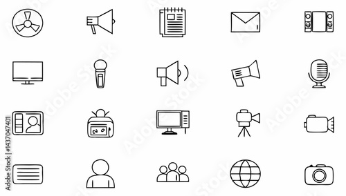 big set of mass media related line icons  news  pr.eps
