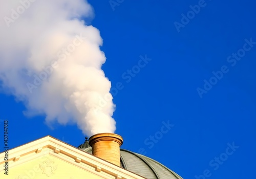 old church steeple, White smoke rises from the chapel chimney, indicating the successful election of a new pope during the papal conclave, incense sticks in a temple, smoke from chimney, 