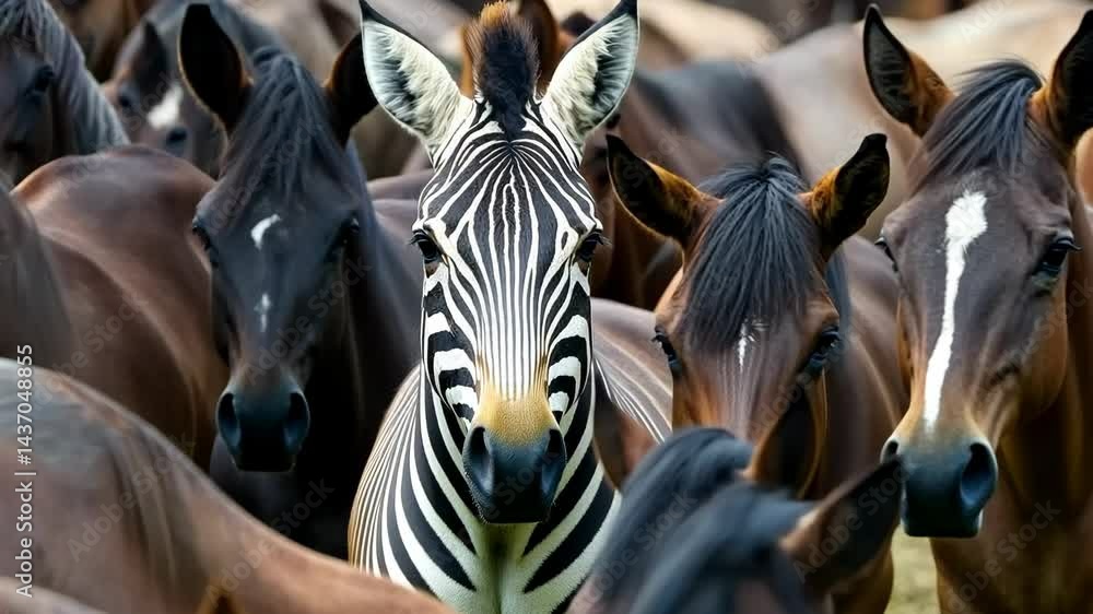Majestic zebra leading a dynamic herd in the savannah plains