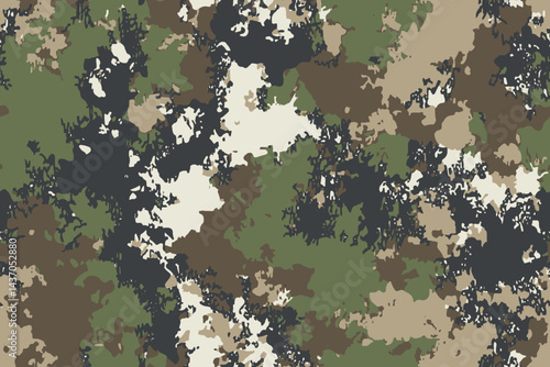 Abstract hunting camouflage, seamless texture, military camouflage pattern, Army or hunting dark khaki green camo clothes. Camouflage wallpaper for textile and fabric. Fashion camo style. Vector