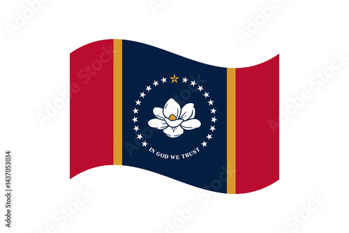 Flag of Mississippi. Mississippi wavy flag digital vector illustration. Fluttering flag.