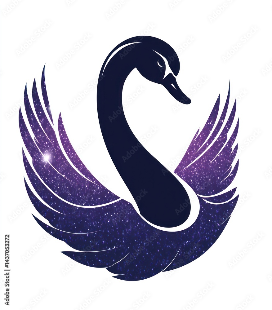 Obraz premium Cosmic Swan, wings spread, galaxy background, elegant design, logo