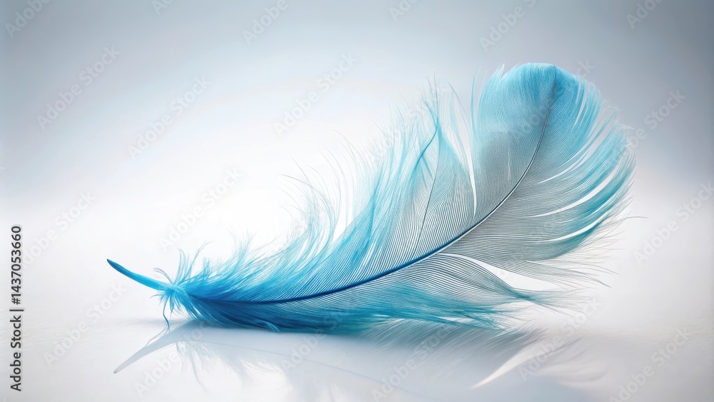 Obraz premium Single Delicate Light Blue Feather on a Reflective Surface