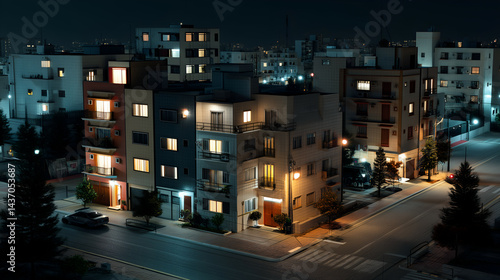 Wallpaper Mural Tranquil Night Cityscape: Urban Skyline Illuminated by City Lights and Streetlights in Suburban Neighborhood Torontodigital.ca
