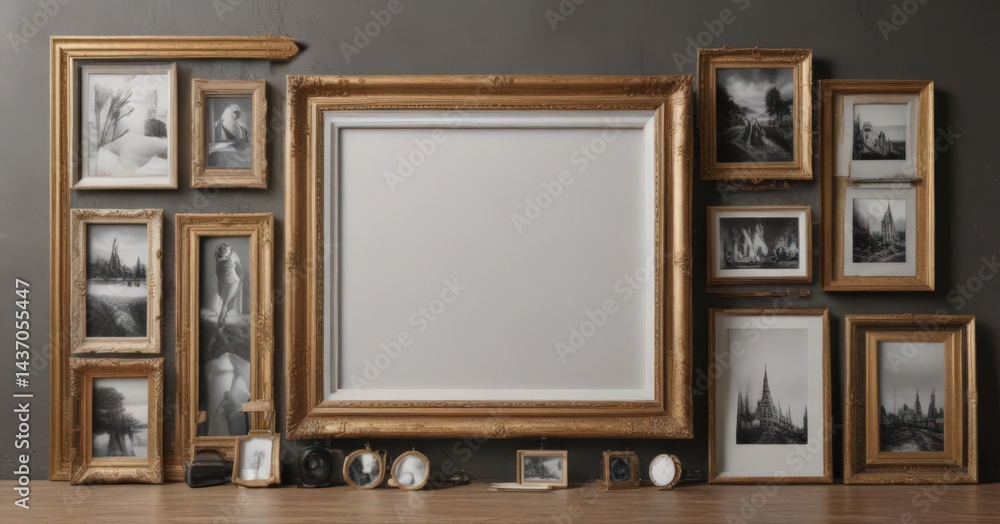 Elegant photo frame collage mood board, various image textures, frame, patterns
