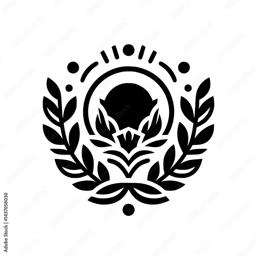Obraz premium Black and White Emblem: Botanical Crest Design