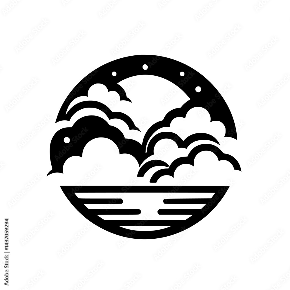 Abstract Cloudscape Logo - Black and White, Minimalist Design Abstract Cloudscape Logo - Black and White, Minimalist Design