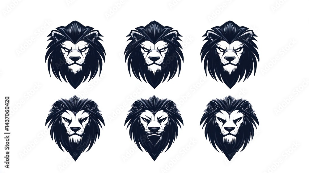 Fototapeta premium Lion head collection for graphics, logos, design. Strong facial expressions