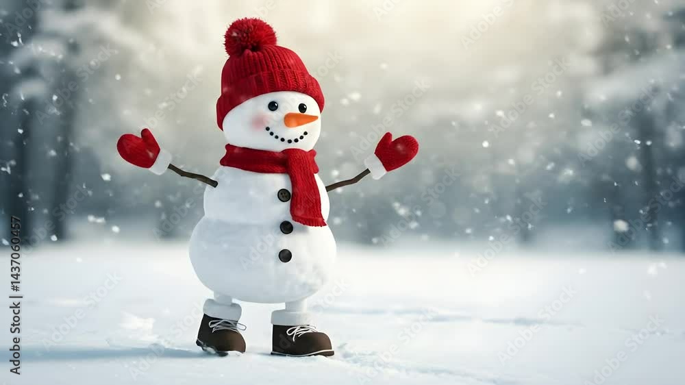 Adorable snowman holiday sign surrounded by a winter wonderland Adorable snowman holiday sign surrounded by a winter wonderland