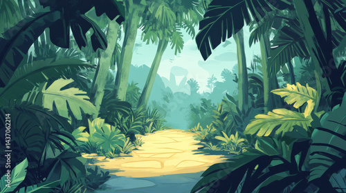 Obraz na płótnie calm rainforest scene with hidden path leading through lush greenery, inviting exploration and tranquility w salonie