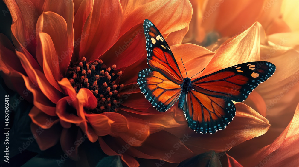 peaceful moment of butterfly resting on flower, showcasing vibrant colors and delicate beauty in nature
