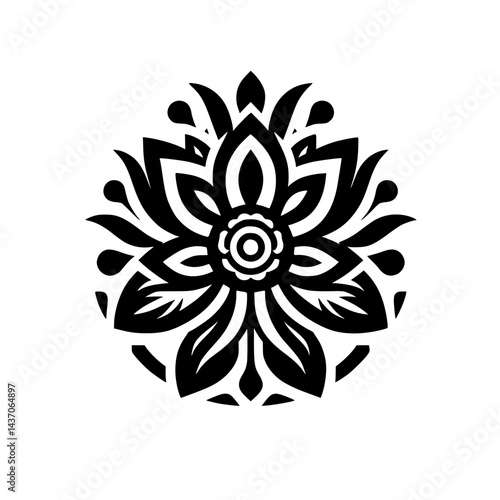 Elegant Black Floral Mandala on White Background