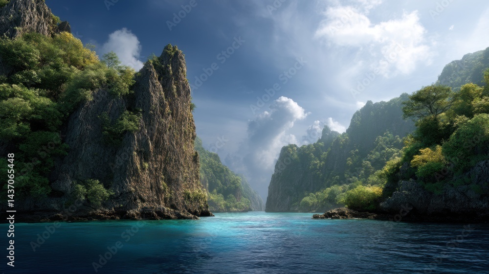 Obraz premium A beautiful mountain range with a blue river running through it