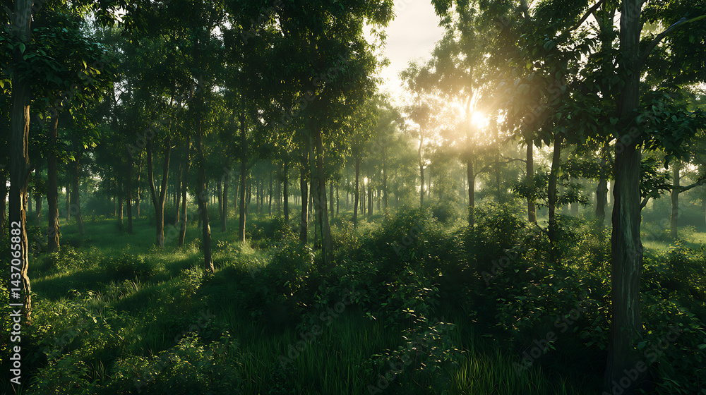 Obraz premium A forest with trees and grass