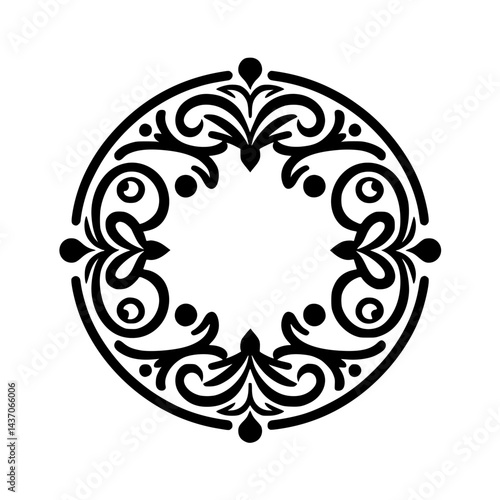 Elegant Circular Ornamental Frame in Black and White