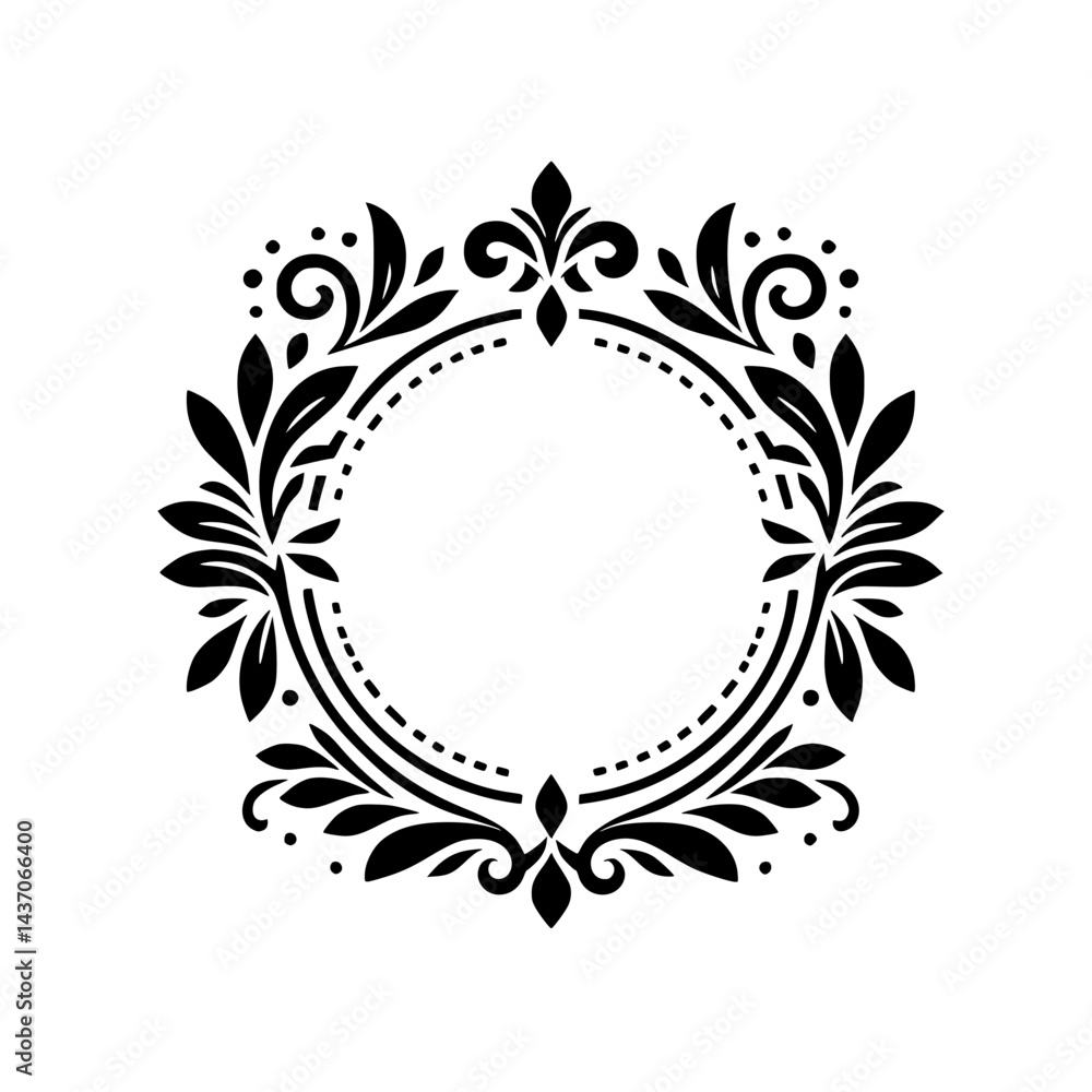Elegant Black & White Floral Frame: Circle Design for Invitations Elegant Black & White Floral Frame: Circle Design for Invitations
