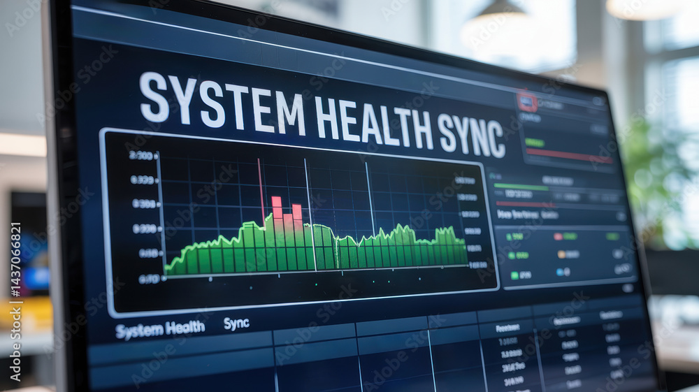 Agentic ai system health sync dashboard with data graph and analytics on computer screen in office environment Agentic ai system health sync dashboard with data graph and analytics on computer screen in office environment