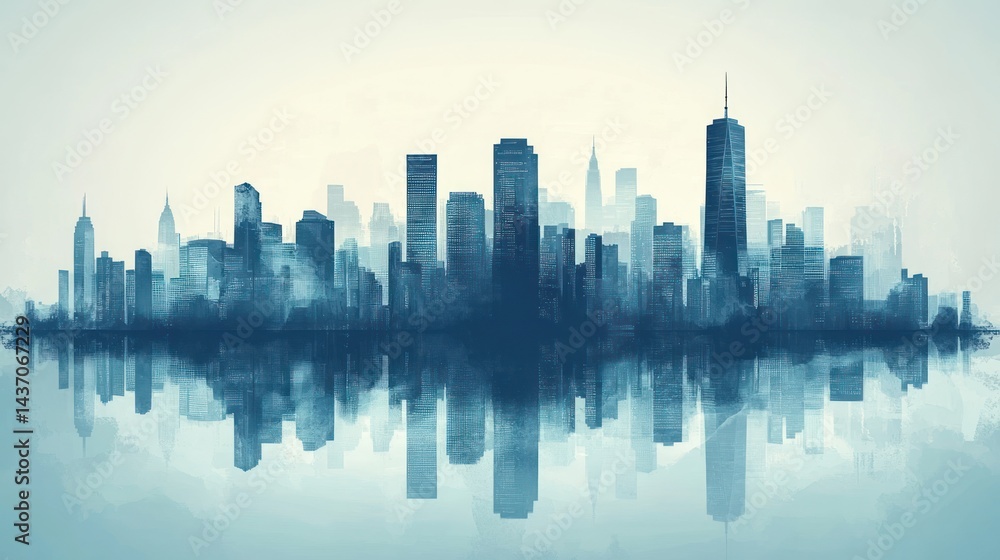 Fototapeta premium City skyline reflected on water